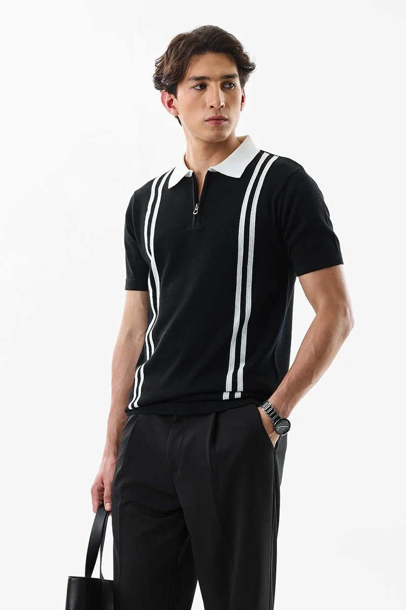 SNITCH Slim Fit 100% Cotton Flat Knit Polo T-Shirt